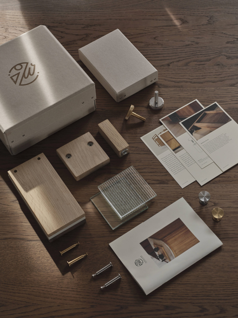 Vermland Sample Box with wood, glass and metal material samples
